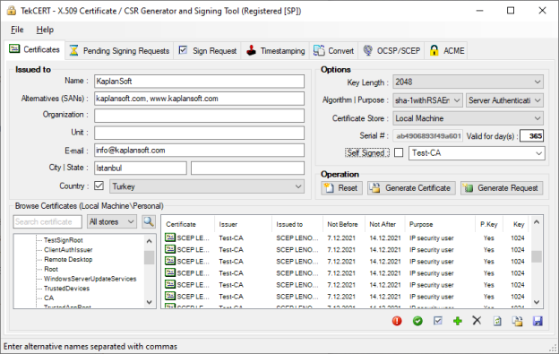 X.509 Certificate / CSR Generation, Signing