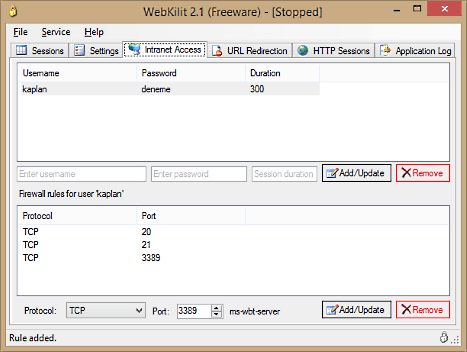 WebKilit is a HTTP interface fow Win Firewall